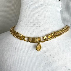 Vintage Givenchy Gold Tone Necklace Multi Strand Curb & Foxtail Chain Signed