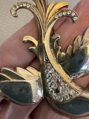 1940s Retro Vintage Sterling Gold Vermeil Rhinestone Bird Brooch 30g READ