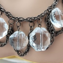Cg Signed Gun Metal Gray Chain Acrylic And Glass Beaded 19″ Necklace