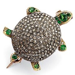 Stunning 2.90ctw Rose Cut Diamond Emerald Silver Vintage Turtle Brooch Jewelry