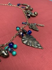Vintage ROXSANN Statement Necklace Grapes Leaf Beads 30″