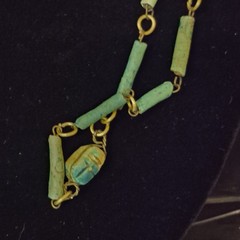 Vintage Egyptian Revival Scarab Necklace Blue Flapper Opera 18″