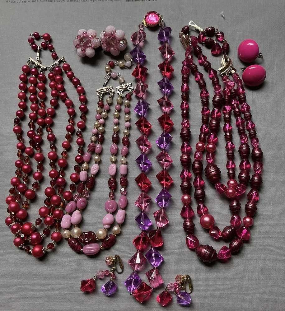 vintage 7 pc lot West Germany Japan 4 Necklaces 3 Pairs Earring MCM