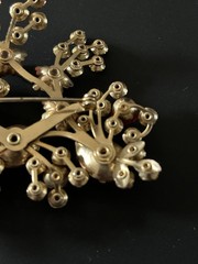 Gorgeous Vintage Red AB Rhinestone Brooch In Gold Tone With Molded Beads 3.5”
