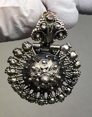 ANTIQUE ARMENIAN BYZANTINE REVIVAL OTTOMAN SAPHIRET COIN SILVER JEWELED EARRINGS