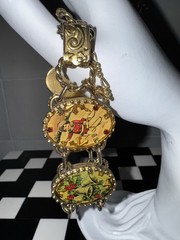 Vintage John Wind Maximal Art Christmas Panel Bracelet 14kt Gold Plated
