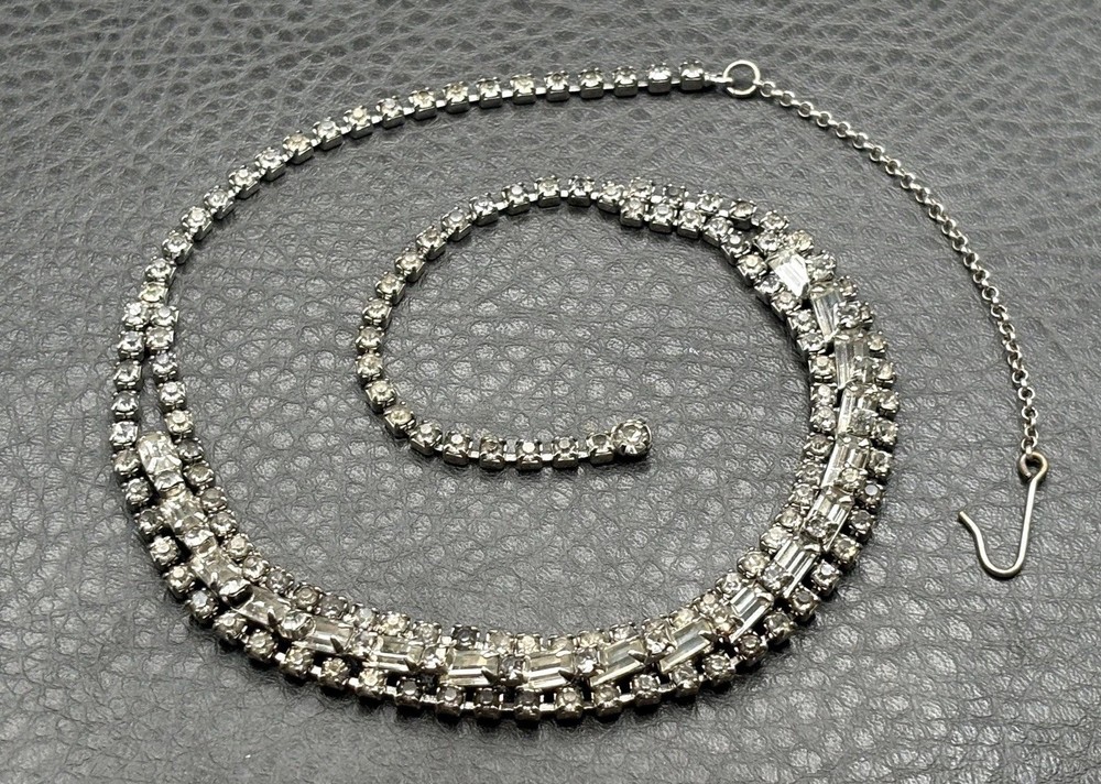 Vintage Rhinestone Crystal Necklace Silver Tone Crystal 16 – 18”