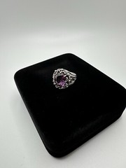 Vintage Ornate Purple Sapphire Sterling Silver Ring Signed TB Size 6.25