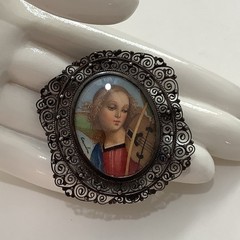 Antique European 800 Silver Filigree Madonna Mini Portrait Brooch Pin Pendant
