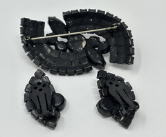 Vintage Estate Jet Black Rhinestone Japanned Pin Earring Jewelry Set