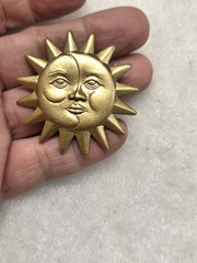 Vtg Danecraft brushed gold tone Sun Moon faces Pin