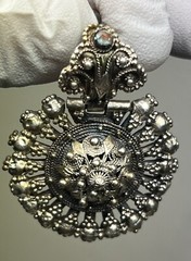 ANTIQUE ARMENIAN BYZANTINE REVIVAL OTTOMAN SAPHIRET COIN SILVER JEWELED EARRINGS