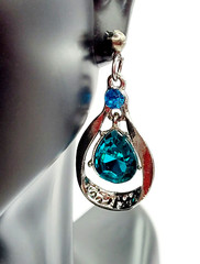 Blue Glass Water Droplet Drop Dangle Silver Tone Sparkly Fancy Pierced Earrings