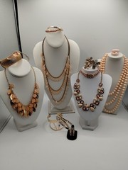 Elegant Peach And Gold Tone Jewelry Lot. Some New Some Used. 17 Pieces. Lot#140
