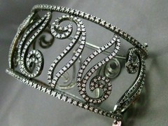 ESTATE WIDE 5.30CT DIAMOND 14K BLACK GOLD 3D FILIGREE MULTI LEAF BANGLE BRACELET
