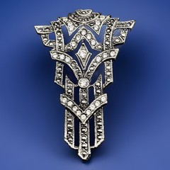 Vintage Art Deco Style Silver Tone Black Crystal Brooch Pin 1.75”