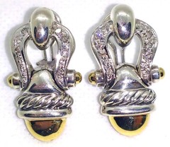 Stunning Vintage David Yurman Diamond 18K Gold & Sterling Omega Back Earrings