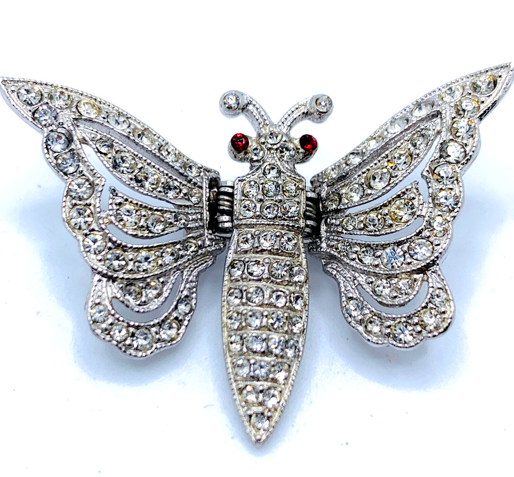 RARE BOOK PIECE Ora Vtg 1930s Signed Pat. ERROR Hinged Butterfly Moth Dress Clip