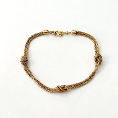Vintage Gold Tone Rope Twist Knot Double Strand Necklace Bracelet Matching Set