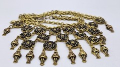 Vintage Y2K GOLD TONE Dangle Medallion Chain Necklace Boho Steampunk Ethnic EUC