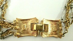 Signed CELEBRITY Necklace Gold Silver Tone Multistrand Office Siren Statement