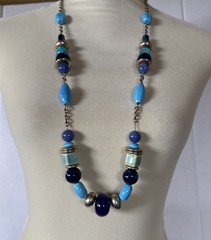Vintage Chicos Turquoise Color Navy Blue Necklace Ceramic Acrylic Mixed Metal