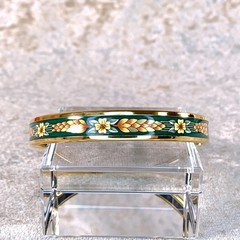 Vintage Hermes Enamel Bangle Bracelet Green Enamel Hibiscus Gold Rim 65 w/Case