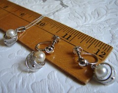 Vtg 1950-60s Sorrento Sterling Silver Filigree Pearl Necklace & Earrings Set D14