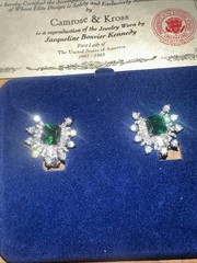 Vintage JBK Camrose & Kross Simulated Emerald CZ Silver Tone Clip On Earrings