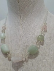 Artison Stone Glass Asymmetrical Pink & Green Beaded Necklace 19”