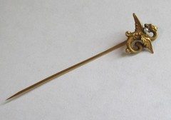 ANTIQUE VICTORIAN MYTHICAL DRAGON SEED PEARL STICK PIN GOLD GILT BRASS