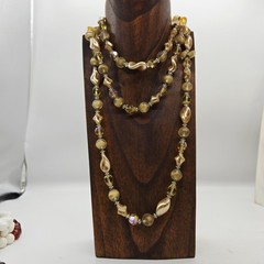 Vendome Necklace Topaz AB Champagne Crystal Long Strand Vintage Faceted 56 in