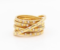 925 Sterling Silver Vintage Ring Gold Plated CZ Interlocking Band Sz 6 RG35381