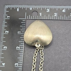 Vintage Puffy Heart Pendant Necklace Silver Tone Signed VCLM Long Chain 32in