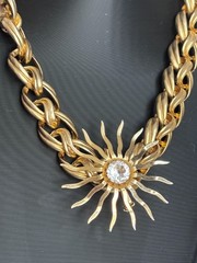 Vintage Les Bernard Gold Tone Chunky Choker Necklace 16″ + SC Brooch | Video