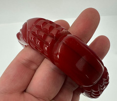Large Vintage Carved Cherry Red Bakelite Bangle Bracelet