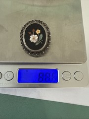 Antique Italian Pietra Dura Floral Mosaic Brooch 800 Silver Filigree Frame