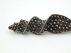 Long Sterling Silver Marcasite Seashell Brooch Spiral 3.75″
