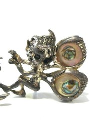 VINTAGE CYVRA PIXIE FAIRY NYMPH SCREW BACK 925 STERLING SILVER ABALONE EARRINGS