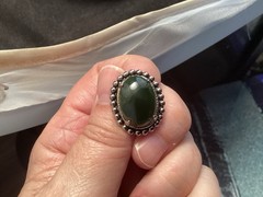Vintage Sterling Silver Green Onyx Pebbled Screw Back Signed JJJ Earrings