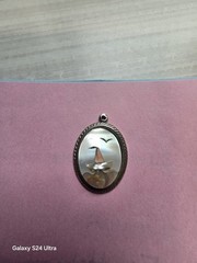 Vintage Handmade Beautiful Silver Mother Of Pearl Sailboat Ocean Pendant