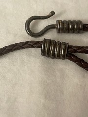 VINTAGE BROWN BRAIDED LEATHER CHOKER WITH PEWTER LIKE METAL LOCK