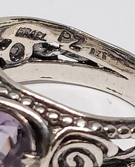 vintage Sterling Silver 3 purple Amethyst Ring OR PAZ signed PZ Israel size 8