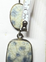 Vintage Handmade Ceramic Pottery Pendant with 925 Silver Trim 24″ Chain