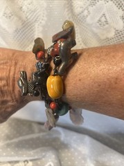 VINTAGE 8” DOUBLE STRAND NATURAL STONE MURANO BEAD LEATHER CHARM BRACELET TIBET