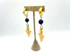 Vintage Gold Arrowhead Lapis Blue Gemstone Bead Earrings Saks NWT $110 NOS VY