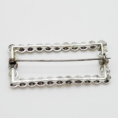 Rhinestone Open Metal Rectangle Frame Early 20th Century Silver Tone Brooch Pin