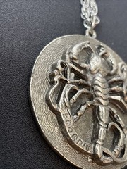 Vintage Edlee Scorpio Astrology Zodiac Rock Pendant Necklace Long Silver Tone