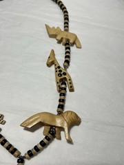 Vintage Hand Carved Wood African Animal Beaded Necklace Pierced Earrings Set