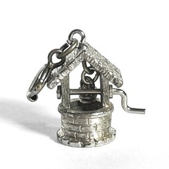 VTG Monet Wishing Well Charm Silver Tone Pendant Moving Handle Miniature Cute